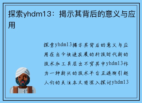 探索yhdm13:揭示其背后的意义与应用